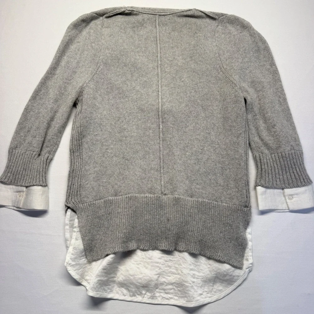 Brochu Walker Looker Layered Sweater XS Gray Cashmere Cotton V Neck 3/4 Sleeve
